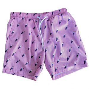 Mosmann Toucan Bird 6.5” Inseam Mens Large Lined Swim Trunks Hawaii Bathing Suit